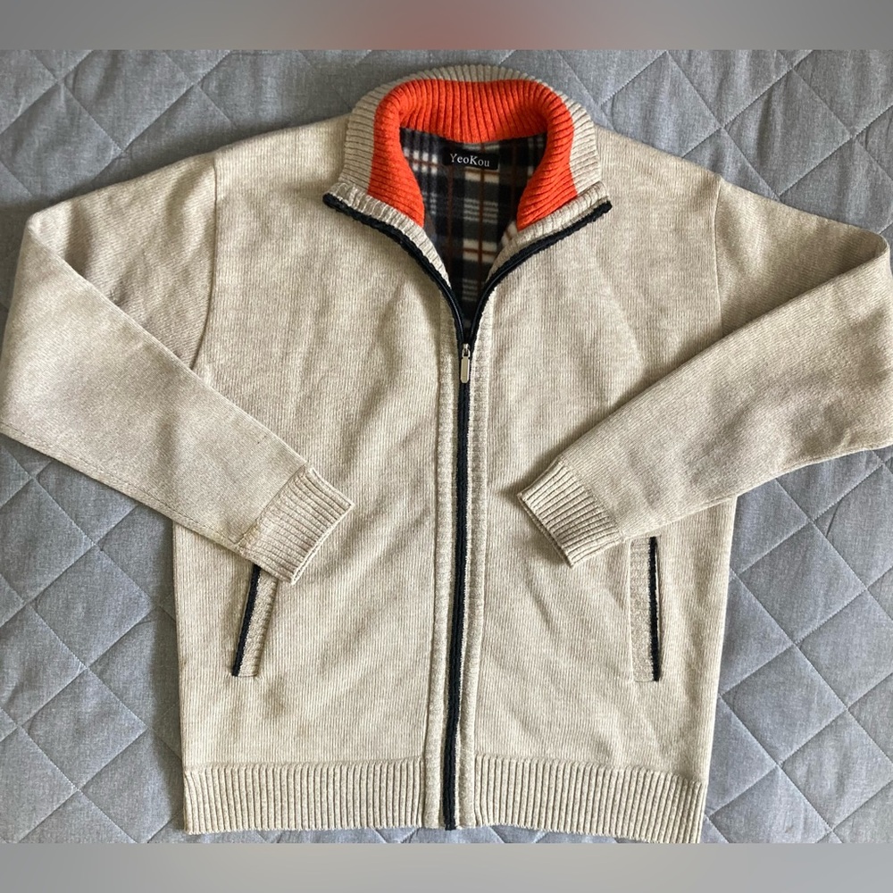 Yeokou Full Zip Knitted Sweater Jacket Lined Fleece Lined Men’s XL